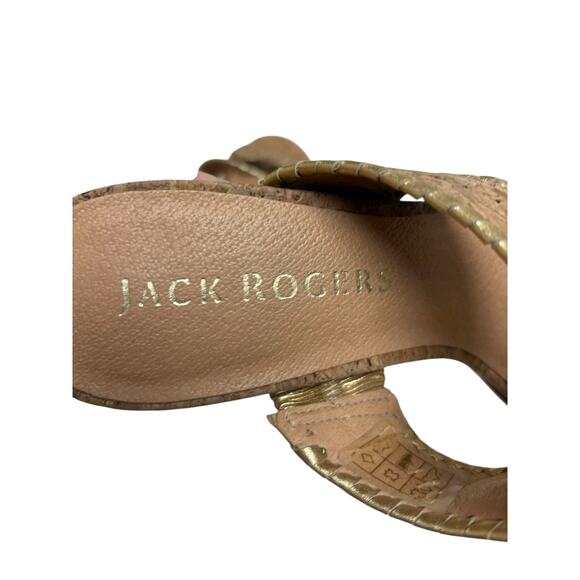 Jack Rogers Caroline Mid Stacked Heel Sandal Natural Cork / Gold - 8.5 - Picture 7 of 9